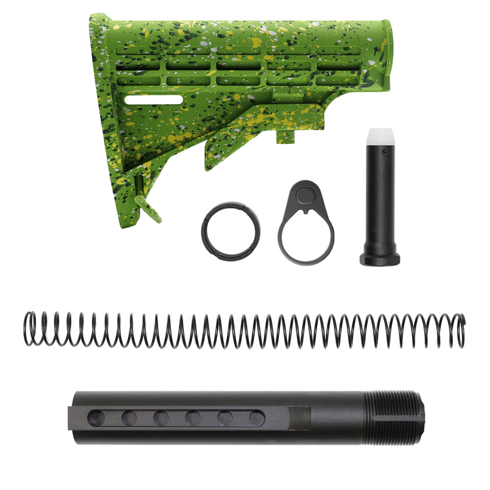 AR-15 .223/5.56 Collapsible Carbine Stock-Cerakote Zombie Green Splatter | W/ 6-Position Buffer Tube Kit | Mil-Spec
